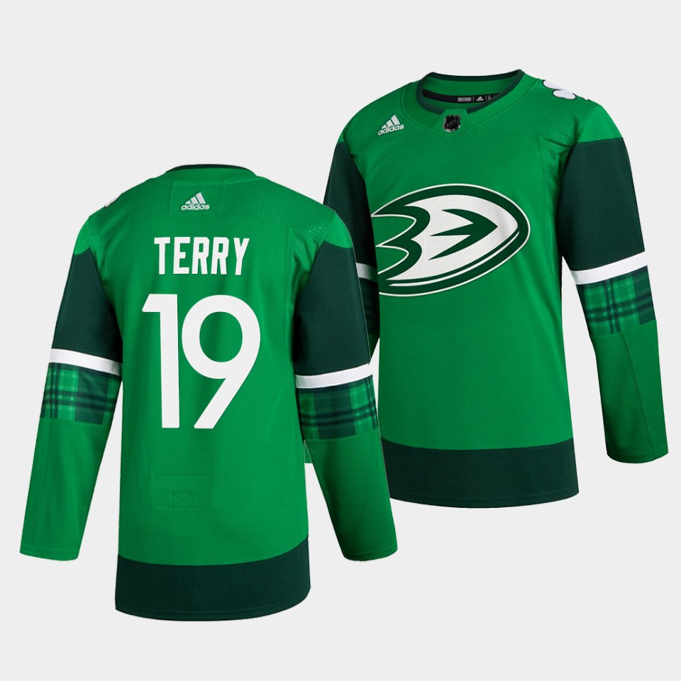 Anaheim Ducks Troy Terry St. Patricks Day Green Jersey Anaheim Ducks Troy Terry St. Patricks Day Green Jersey