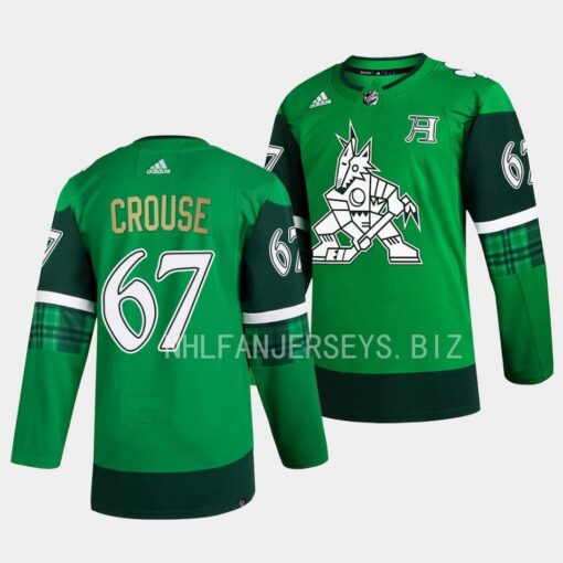 Arizona Coyotes Awson Crouse 2023 St. Patricks Day LGreen Jersey