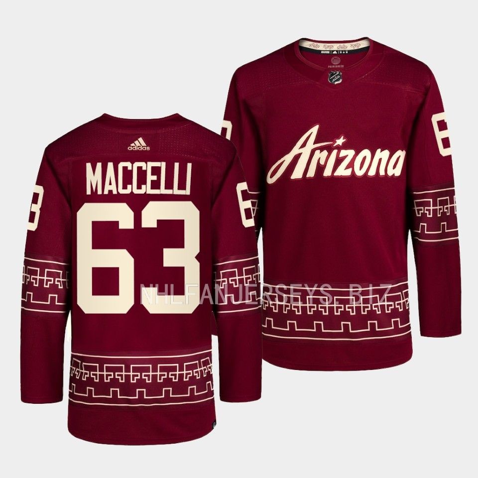 Arizona Coyotes Matias Maccelli 2022-23 Desert Night Alternate Garnet Jersey Arizona Coyotes Matias Maccelli 2022-23 Desert Night Alternate Garnet Jersey
