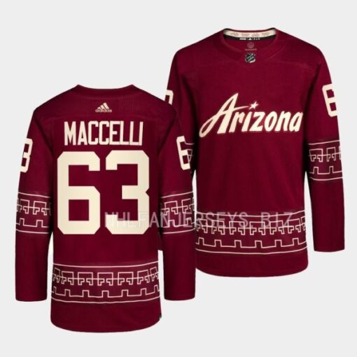 Arizona Coyotes Matias Maccelli 2022-23 Desert Night Alternate Garnet Jersey