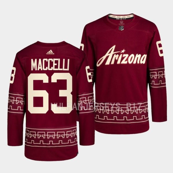 Arizona Coyotes Matias Maccelli 2022-23 Desert Night Alternate Garnet Jersey Arizona Coyotes Matias Maccelli 2022-23 Desert Night Alternate Garnet Jersey