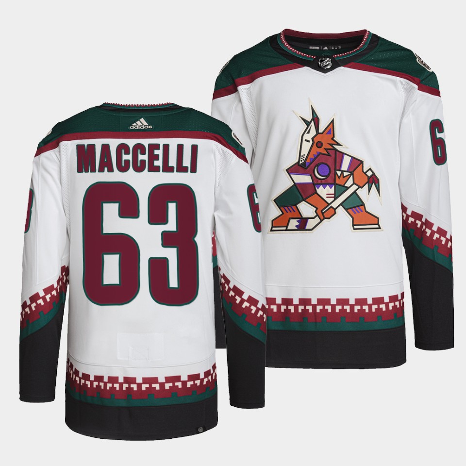 Arizona Coyotes Matias Maccelli Away White Jersey Arizona Coyotes Matias Maccelli Away White Jersey