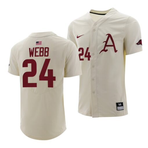 Arkansas Razorbacks Braydon Webb College Baseball Jersey Natural