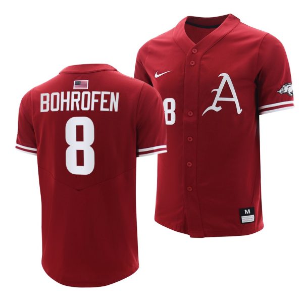 Arkansas Razorbacks Jace Bohrofen College Baseball Jersey Cardinal Arkansas Razorbacks Jace Bohrofen College Baseball Jersey Cardinal