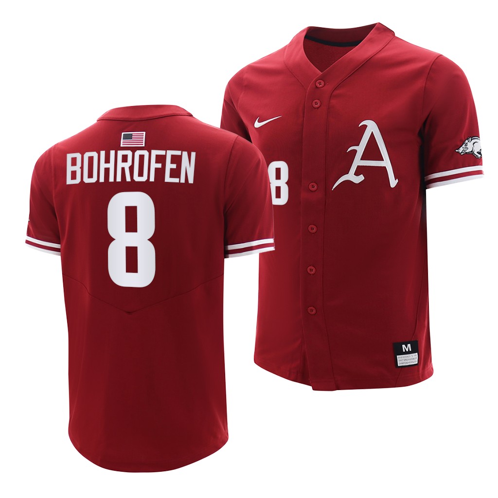 Arkansas Razorbacks Jace Bohrofen College Baseball Jersey Cardinal Arkansas Razorbacks Jace Bohrofen College Baseball Jersey Cardinal