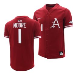 Arkansas Razorbacks Robert Moore College Baseball Jersey Cardinal