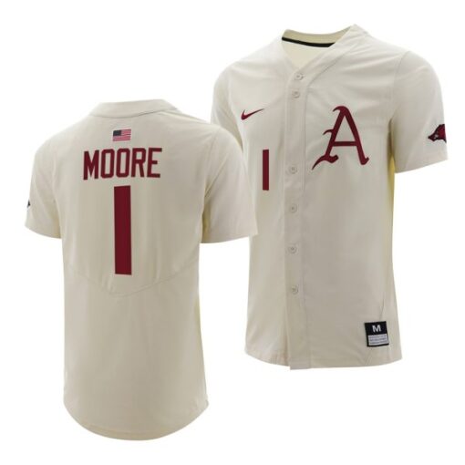 Arkansas Razorbacks Robert Moore College Baseball Jersey Natural