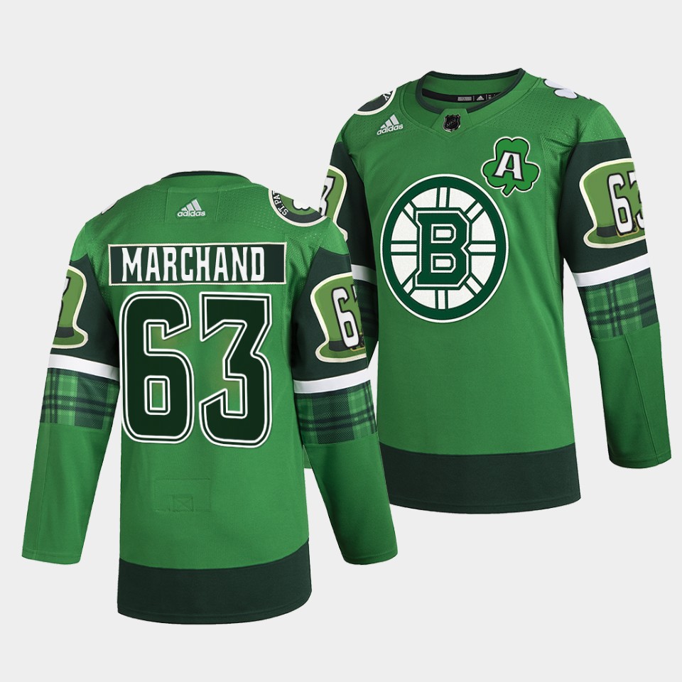 Boston Bruins Brad Marchand 2022 St Patricks Day Green Warm-Up Jersey Boston Bruins Brad Marchand 2022 St Patricks Day Green Warm-Up Jersey