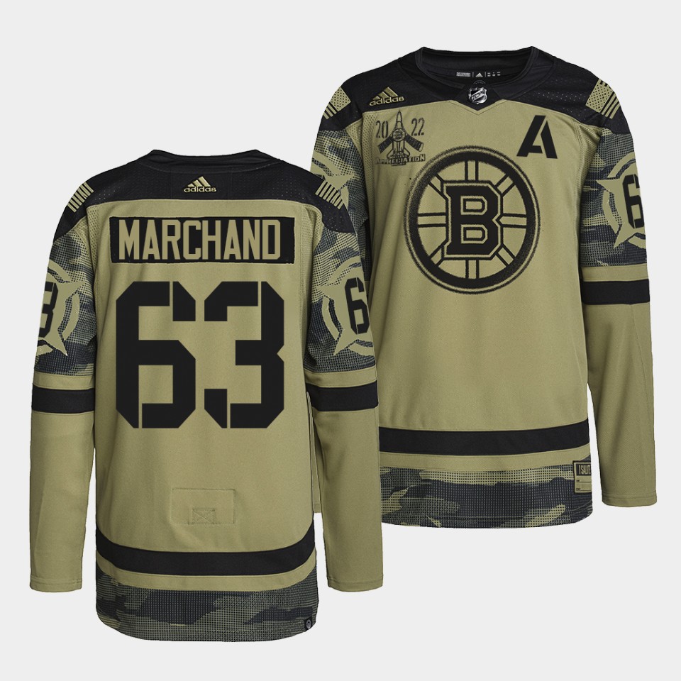 Boston Bruins Brad Marchand Primegreen Authentic Camo 2022 Military Appreciation Night Jersey Boston Bruins Brad Marchand Primegreen Authentic Camo 2022 Military Appreciation Night Jersey