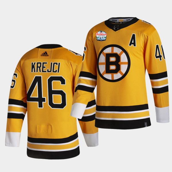 Boston Bruins David Krejci Outdoors Sunday Lake Tahoe Retro Gold Jersey Boston Bruins David Krejci Outdoors Sunday Lake Tahoe Retro Gold Jersey