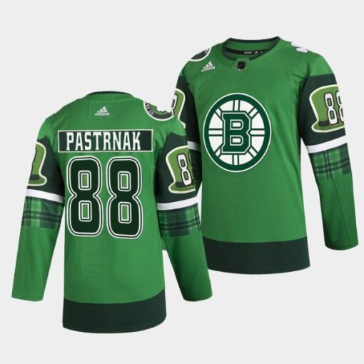 Boston Bruins David Pastrnak 2022 St Patricks Day Green Warm-Up Jersey