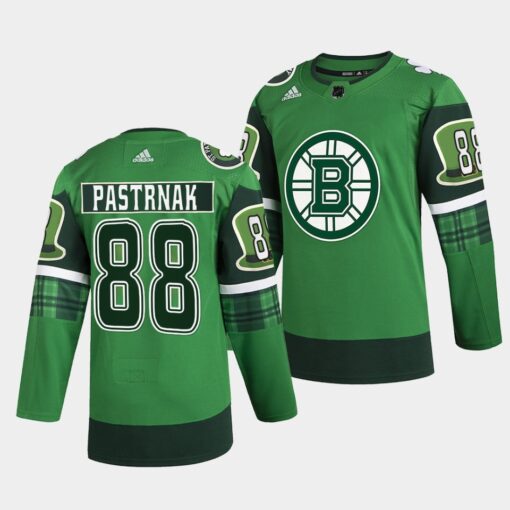 Boston Bruins David Pastrnak 2022 St Patricks Day Green Warm-Up Jersey