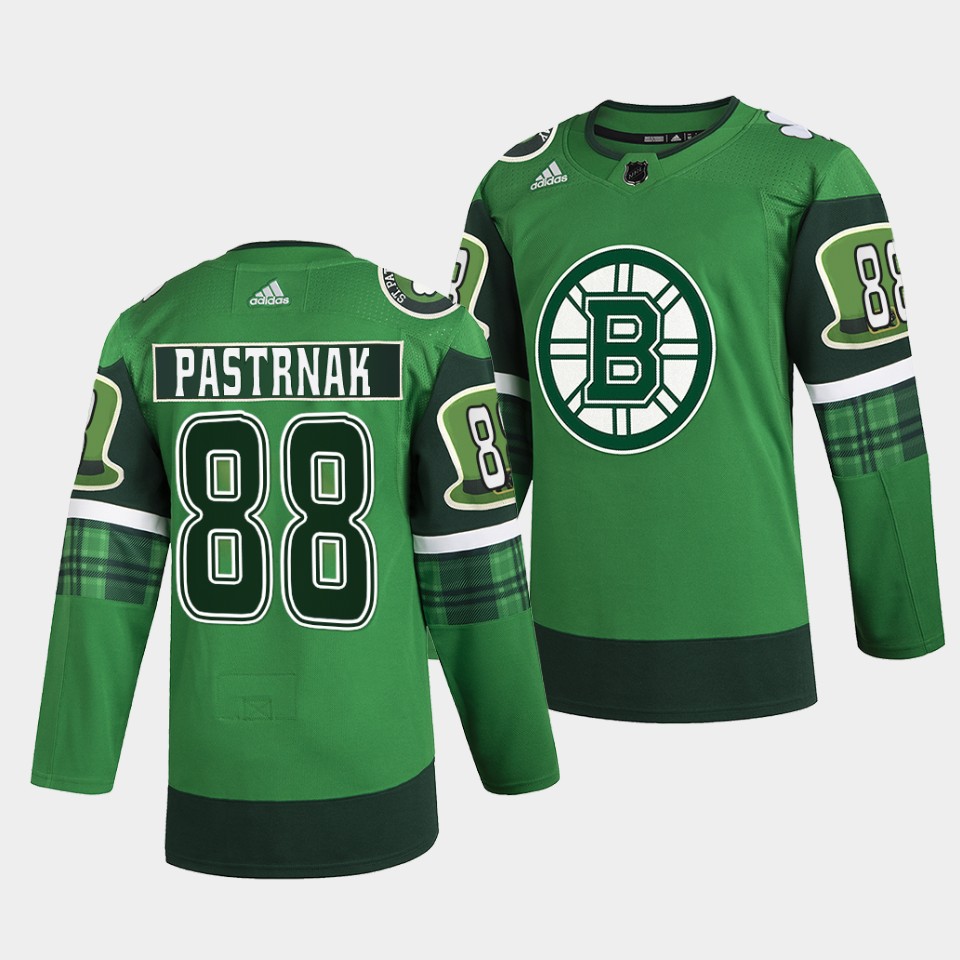 Boston Bruins David Pastrnak 2022 St Patricks Day Green Warm-Up Jersey Boston Bruins David Pastrnak 2022 St Patricks Day Green Warm-Up Jersey