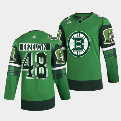 Boston Bruins Matt Grzelcyk 2022 St Patricks Day Green Warm-Up Jersey