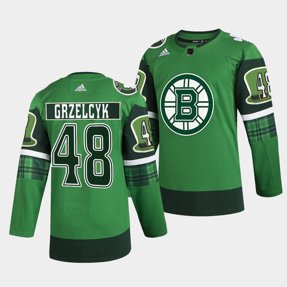 Boston Bruins Matt Grzelcyk 2022 St Patricks Day Green Warm-Up Jersey Boston Bruins Matt Grzelcyk 2022 St Patricks Day Green Warm-Up Jersey