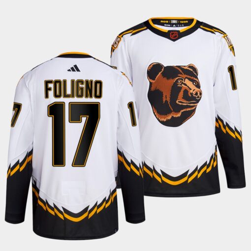 Boston Bruins Nick Foligno 2022 Reverse Retro 2.0 White Primegreen Jersey