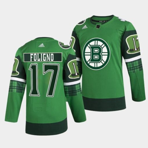 Boston Bruins Nick Foligno 2022 St Patricks Day Green Warm-Up Jersey