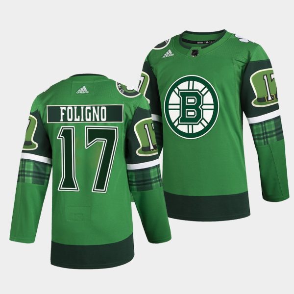 Boston Bruins Nick Foligno 2022 St Patricks Day Green Warm-Up Jersey Boston Bruins Nick Foligno 2022 St Patricks Day Green Warm-Up Jersey