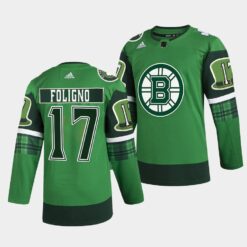 Boston Bruins Nick Foligno 2022 St Patricks Day Green Warm-Up Jersey