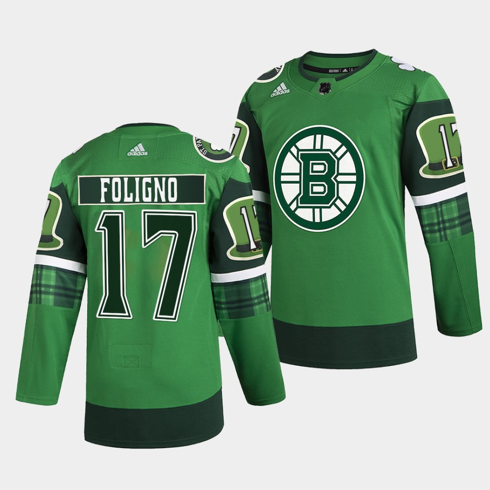 Boston Bruins Nick Foligno 2022 St Patricks Day Green Warm-Up Jersey Boston Bruins Nick Foligno 2022 St Patricks Day Green Warm-Up Jersey