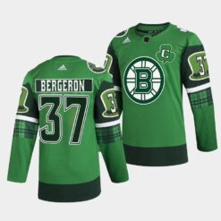Boston Bruins Patrice Bergeron 2022 St Patricks Day Green Warm-Up Jersey