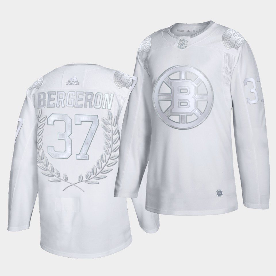 Boston Bruins Patrice Bergeron Frank J. Selke Trophy Awards Collection Platinum Jersey Boston Bruins Patrice Bergeron Frank J. Selke Trophy Awards Collection Platinum Jersey