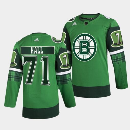 Boston Bruins Taylor Hall 2022 St Patricks Day Green Warm-Up Jersey