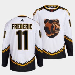 Boston Bruins Trent Frederic 2022 Reverse Retro 2.0 White Primegreen Jersey