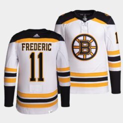 Boston Bruins Trent Frederic Away White Jersey