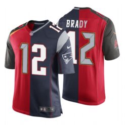 Buccaneers Patriots Tom Brady Split GOAT Red Jersey