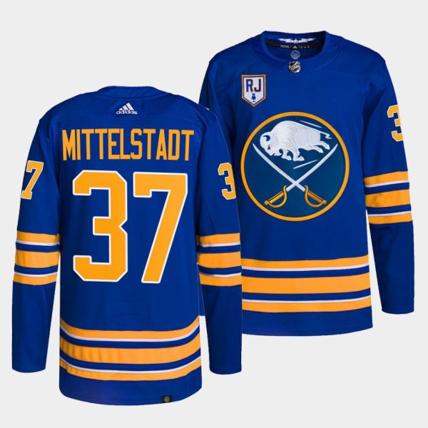 Buffalo Sabres Casey Mittelstadt Honor Rick Jeanneret patch Royal Jersey Buffalo Sabres Casey Mittelstadt Honor Rick Jeanneret patch Royal Jersey