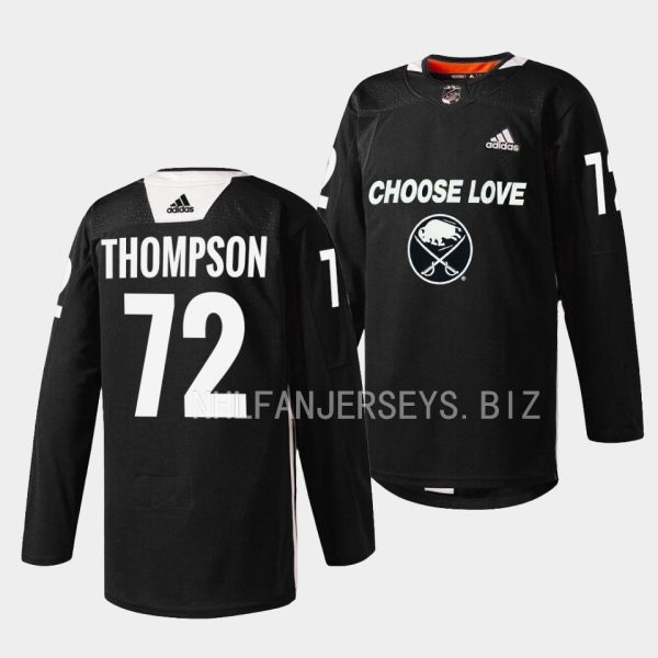 Buffalo Sabres Tage Thompson 2023 Choose Love Night Black Warm-up Jersey Buffalo Sabres Tage Thompson 2023 Choose Love Night Black Warm-up Jersey
