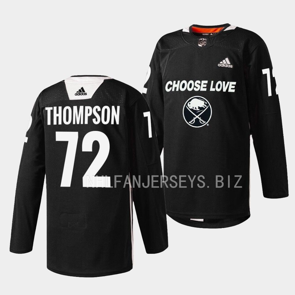 Buffalo Sabres Tage Thompson 2023 Choose Love Night Black Warm-up Jersey Buffalo Sabres Tage Thompson 2023 Choose Love Night Black Warm-up Jersey