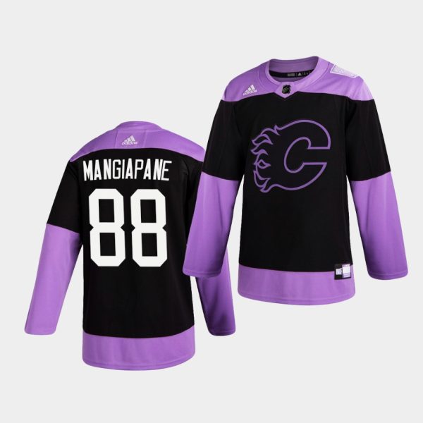 Calgary Flames Andrew Mangiapane HockeyFightsCancer Purple Jersey Calgary Flames Andrew Mangiapane HockeyFightsCancer Purple Jersey