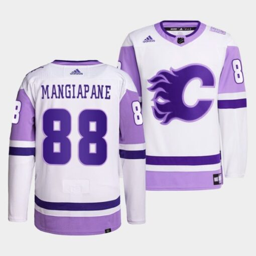 Calgary Flames Andrew Mangiapane HockeyFightsCancer White Jersey