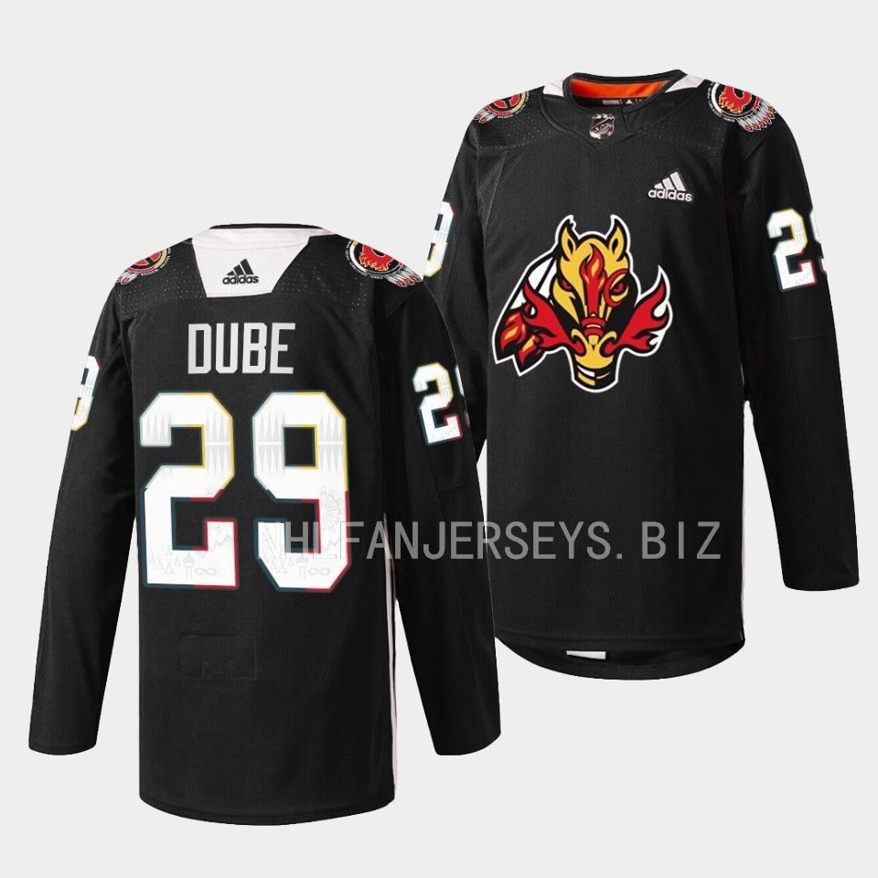 Calgary Flames Dillon Dube 2023 Indigenous Celebration Night Black Jersey Calgary Flames Dillon Dube 2023 Indigenous Celebration Night Black Jersey