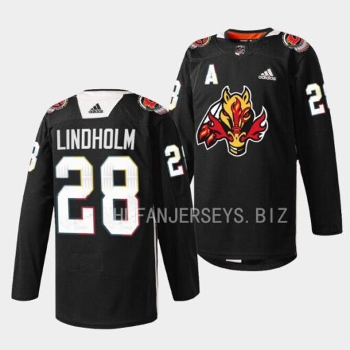 Calgary Flames Elias Lindholm 2023 Indigenous Celebration Night Black Jersey