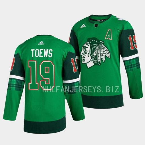 Chicago Blackhawks Jonathan Toews 2023 St. Patricks Day Green Jersey