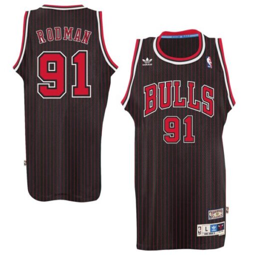 Chicago Bulls Dennis Rodman Black Stripes Throwback Jersey