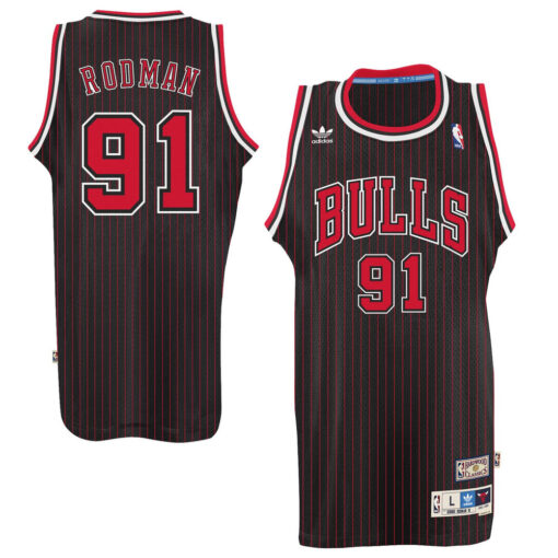 Chicago Bulls Dennis Rodman Black Stripes Throwback Jersey