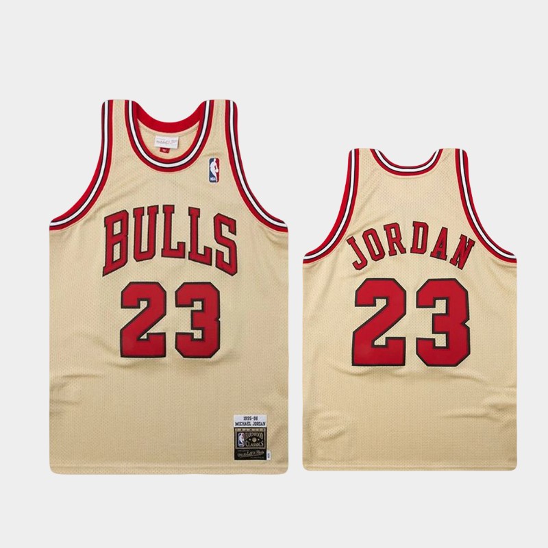Chicago Bulls Michael Jordan Gold Cream 1995 1996 Throwback Jersey Chicago Bulls Michael Jordan Gold Cream 1995 1996 Throwback Jersey