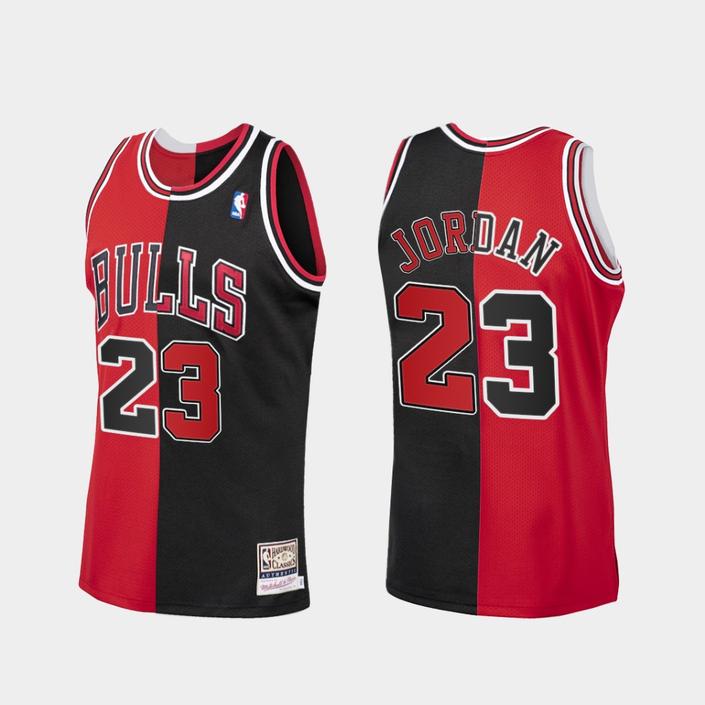 Chicago Bulls Michael Jordan Split Red Black Throwback Jersey Chicago Bulls Michael Jordan Split Red Black Throwback Jersey