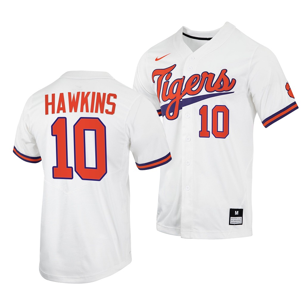 Clemson Tigers Bryar Hawkins College Baseball Jersey White Clemson Tigers Bryar Hawkins College Baseball Jersey White