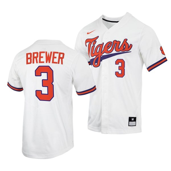 Clemson Tigers Dylan Brewer College Baseball Jersey White Clemson Tigers Dylan Brewer College Baseball Jersey White