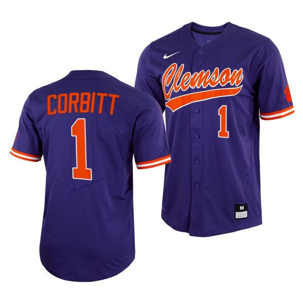 Clemson Tigers Tyler Corbitt College Baseball Jersey Purple Clemson Tigers Tyler Corbitt College Baseball Jersey Purple