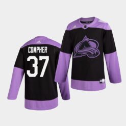 Colorado Avalanche J. T. Compher Hockey Fights Cancer Practice Black Jersey