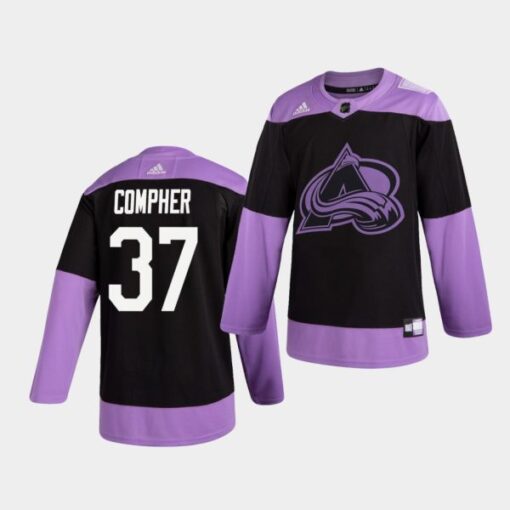 Colorado Avalanche J. T. Compher Hockey Fights Cancer Practice Black Jersey