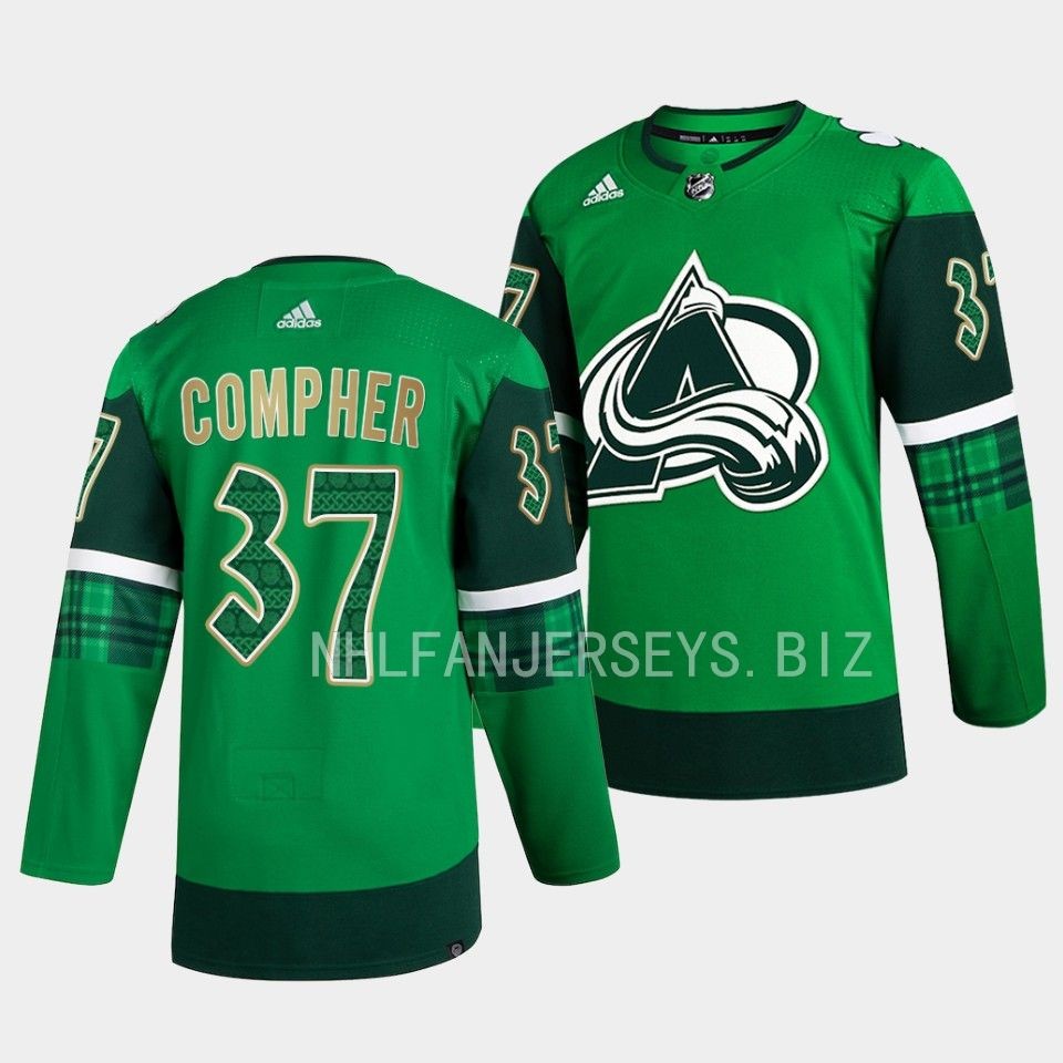 Colorado Avalanche J.T. Compher 2023 St. Patricks Day Green Jersey Colorado Avalanche J.T. Compher 2023 St. Patricks Day Green Jersey