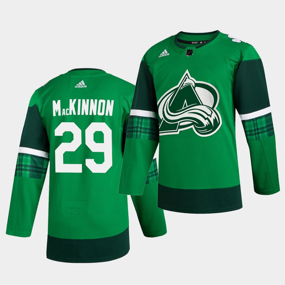 Colorado Avalanche Nathan MacKinnon St. Patrick's Day Player Green Jersey Colorado Avalanche Nathan MacKinnon St. Patrick's Day Player Green Jersey