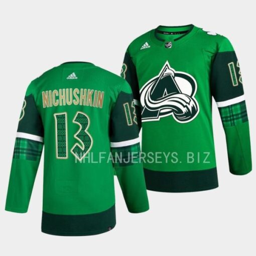 Colorado Avalanche Valeri Nichushkin 2023 St. Patricks Day Green Jersey
